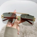 Lunettes aviateur rétro avec verres dégradés gris et branches en bois de luxe - Monture Dorée Verres Verts Dégradé