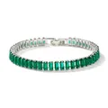 Pulsera tennis plateada con circonitas verdes talla esmeralda, 17 cm de largo y 6,6 g - 17cm / Plata Piedra Verde