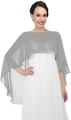 Close-up of lightweight grey chiffon shawl drapes over shoulders for evening gowns - Silver Gray