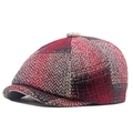 Cappello newsboy in lana spata con motivo a spina di pesce rosso, grigio e nero - Regolabile / Rosso