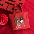 Rode canvas bruiloft cadeautas met traditionele Chinese stripfiguren en feestelijke print - Open bovenkant / Onsterfelijk Paar