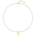 Elegant pearl necklace featuring a gold letter M pendant with adjustable lobster clasp - Letter M