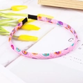 Pink fabric headband with colorful peacock feather patterns for girls and children - Pink Peacock Feather