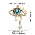 Golden copper evil eye pendant with teardrop detail and blue eye pattern on white background - YSN033-06 (Elongated Teardrop Gold Eye)