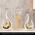 Sculture di fuoco in ceramica e supporto in metallo per sfera di cristallo decorativo - Set Fenice Oro Bianco 3 Pezzi (con Ornamento in Sfera di Vetro)