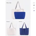 Handwoven contrast color tote bag set in blue and white with matching inner pouch - White/Blue (2 Pcs Set)