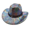 Cappello da cowboy western con motivo serpente colorato e fibbia in metallo a testa di toro - M(56-58cm) / Nero