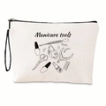 Detail of white canvas manicure tool bag featuring black zipper and nail care illustration - Manicure Tools Style (xy-004-05)