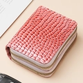 Pink crocodile pattern PU leather card holder with dual gold zippers for women - Pink