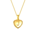 Polished gold heart pendant necklace featuring an engraved letter J on a link chain - Letter J Style (S-P151-J)