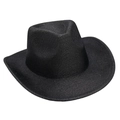 Detailed view of black felt western cowboy hat with wide brim and classic crown indentation - Black