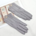Gants d'hiver en suédine grise avec boucle dorée et compatibilité écran tactile - Taille unique / Gris