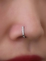 Silver stainless steel nose stud featuring a vertical row of sparkling clear zircon stones - Silver