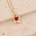 Golden panda necklace with red heart zircon pendant on a textured stone background - Red Heart Panda (17#)
