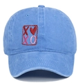 Detail of XOXO heart embroidery on light blue washed cotton vintage baseball cap - Light Blue