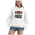 White Christmas hoodie with Merry and Bright letter print and drawstring pocket - S / Tops / White