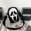Black PU crossbody bag featuring a white Scream ghost face mask and wide nylon strap - Black