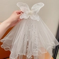 Fermaglio per capelli con velo in tulle bianco a strati, grande farfalla e perline - Farfalla Bianca
