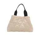 Quilted tote bag in off-white finish with wide black straps and minimalist design - White