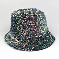 Iridescent leopard print sequin bucket hat with shimmer party glow for women - AB Color