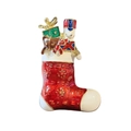Enamel Christmas stocking brooch with nutcracker and teddy bear decorative pin - Christmas Stocking with Bear