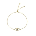 Elegant gold S925 sterling silver evil eye bracelet with blue gemstone and white zircons - Slider Bead Style / Gold