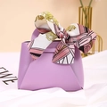 European style lavender leather wedding favor bag with floral silk ribbon bow - Purple (Floral Satin)
