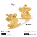Golden flower earrings in 18K plated stainless steel with radial brushed texture - Radial Brushed Texture Flower (NB-E1626)