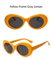 Retro oval sunglasses with glossy yellow frames and dark grey lenses for women - Orange Yellow Frame Grey Lens