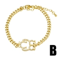 Bracciale a catena cubana dorata con ciondolo a civetta in zirconi e chiusura a moschettone - Stile Ciondolo Gufo (B)