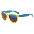 Kids wayfarer sunglasses with yellow frame, blue temples and rainbow mirrored lenses - Yellow Frame Blue Temple/Colorful Mirror