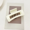 Minimalist cream white rectangular hollow hair claw clip made of smooth acrylic resin - Ivory