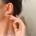 Elegant gold heart stud earrings with integrated pearl C-hoop for a stylish women's look - Gold Pearl (WG-1040)