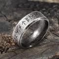 Bague viking en acier inoxydable vintage avec finition argent oxydé et anneau large - US 5 / Style Rune Vintage B(17404)