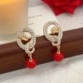 Orecchini a serpente dorati con strass bianchi e pendente con perla rossa - Pendente con Perla Rossa Oro KC (5930)