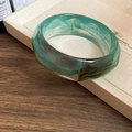 Translucent emerald green resin bangle with marble texture and irregular faceted design - 65# Bracelet-Emerald Faceted Translucent