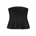 Women's black strapless bustier top with corset-style seams and flared hem design - XS / Black