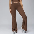 Women high waisted flare yoga pants in deep mocha brown for fitness and casual wear - S / Chocolate Brown