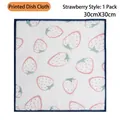 Absorbent dishcloth with strawberry pattern, blue stitched edges, 30cm x 30cm size - Blue Edge Strawberry Style / 30*30CM 9 Layers Cotton Printed