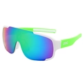 White semi-rimless cycling sunglasses with neon green temples and rainbow mirrored lens - White Green Frame Green Film with Logo