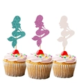 Glitter mermaid silhouette cake toppers in teal, purple, and beige for themed parties - 12Pcs Mermaid Silhouette Toppers (3 Styles x 4)