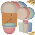 16-piece eco-friendly wheat straw dinnerware set with cups, bowls, and plates in pastel colors - Nordic 4-Color 16-Piece Set