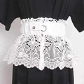 White wide lace corset belt with silver buckle and ruffle trim for women dresses - 05 Snap Button/White / 60-80cm