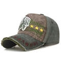 Distressed vintage baseball cap in olive and brown with embroidery detail - Coffee Front Green Body
