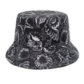 Detail of black bucket hat featuring white ocean patterns like starfish and seashells - M(56-58cm) / Black