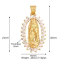 Gold-plated Virgin of Guadalupe oval pendant with white zircon halo, 30mm height - M291096-Gold Virgin Mary White CZ