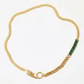 Golden multi-layer necklace with green zircon emeralds and vintage OT toggle clasp - Kdd205 Gold Necklace + Green Zirconium / 14k