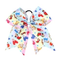 Detail of Christmas snowman and snowflake patterns on rainbow gradient bow hair tie - 7# Rainbow Gradient Snowman