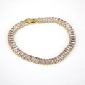 18K gold plated tennis bracelet with baguette-cut zircon crystals and fold-over clasp - White