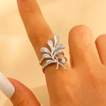 Irregular silver leaf texture open ring in stainless steel for women fashion - Steel (WG-1424)